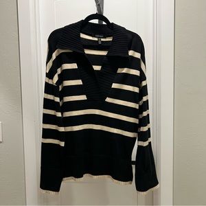 Ellen Tracy Black and cream striped Sweater with collar